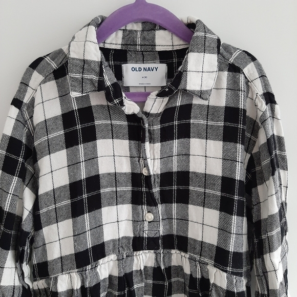 Old Navy Black White Plaid Collared Dress size 8 - Picture 2 of 9